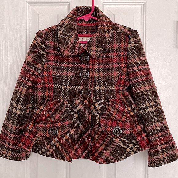 GAP Other - GAP Brown/pink Glitter Speckled Plaid Coat with Peplum bottom